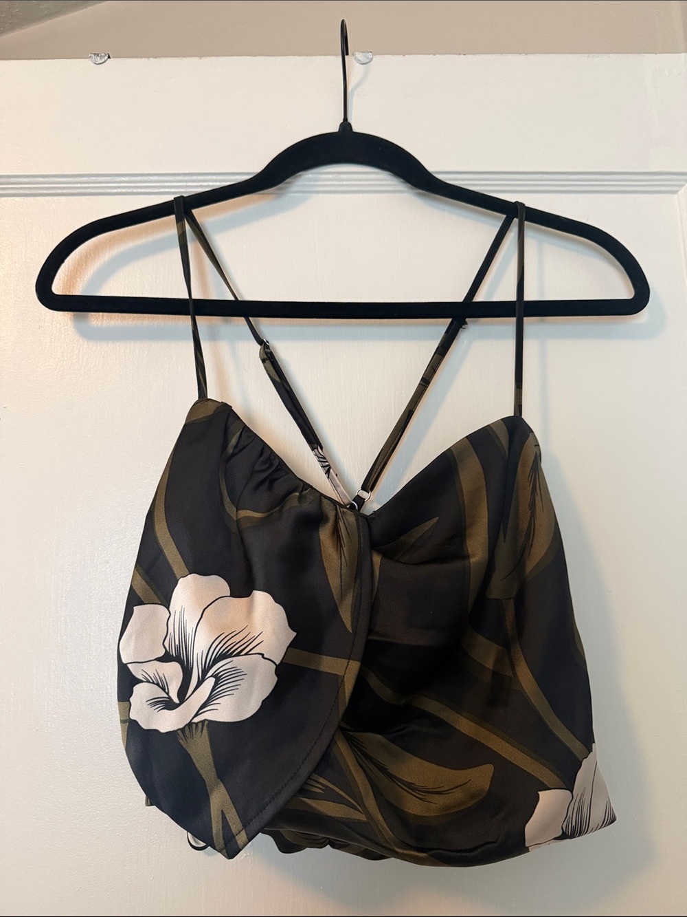 Forever 21 Black and Olive Floral Satin Spaghetti Strap Cami
